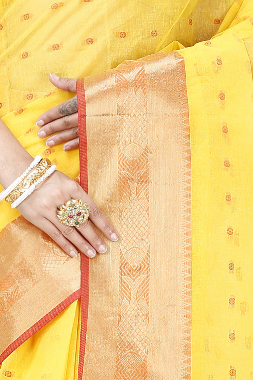Yellow Pure Cotton Griva Tant Saree (916)